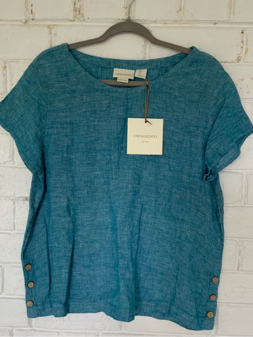 NWT Cynthia Rowley Blue Linen Crew Neck Top - Size Large
